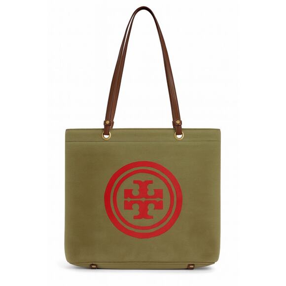 Tory Burch Green Canvas Logo Tote Bag - Picture 1 of 10